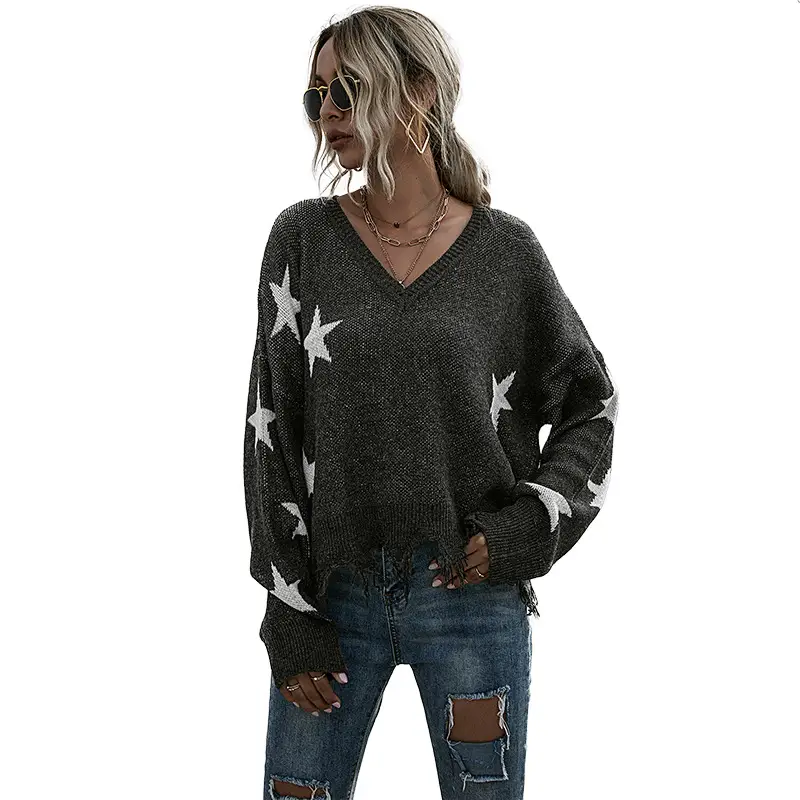 Star Pattern V-Neck Knit Sweater for Women - Image 7