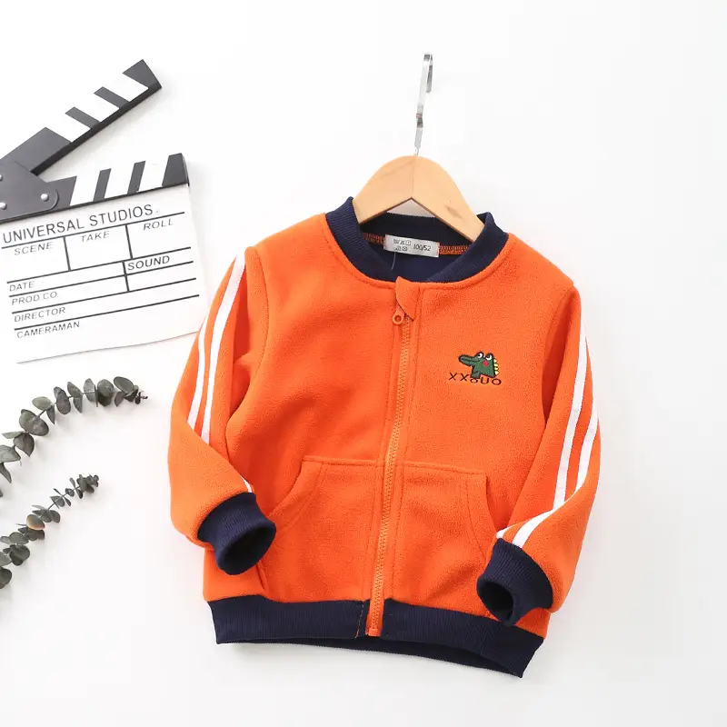 Orange Korean Style Fleece Jacket for Kids - Image 2