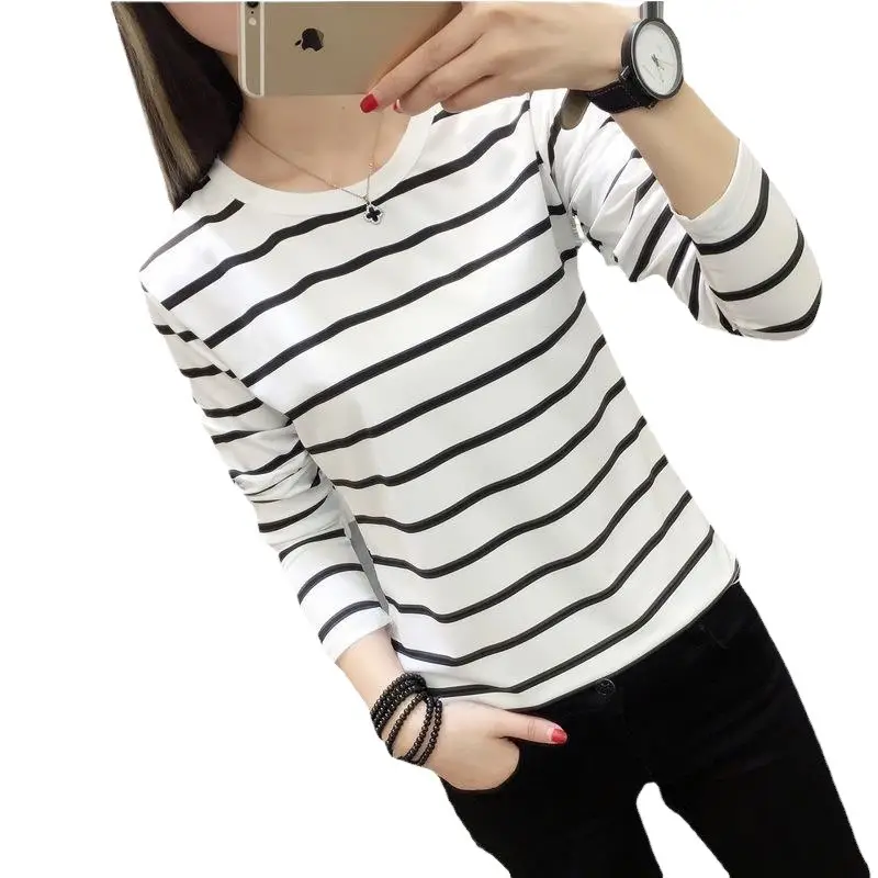 Women 2023 Black White Striped T-Shirt Slim Fit - Image 6