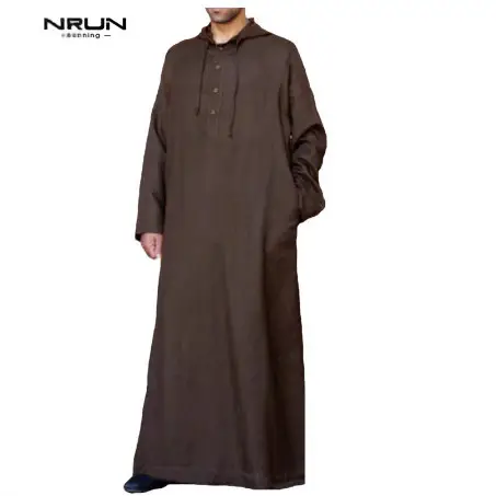 2025 Long Men's Hooded Muslim Robe Brown - Image 3