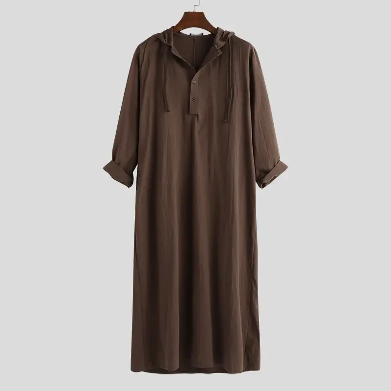 2025 Long Men's Hooded Muslim Robe Brown — feature 10