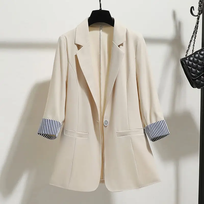 Women's New Korean-style Slim-Fit Draped Suit Jacket Beige 2022 — feature 15
