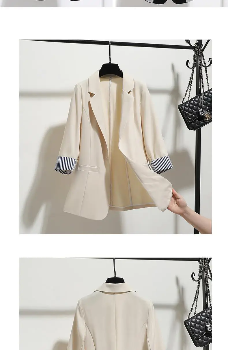 Women's New Korean-style Slim-Fit Draped Suit Jacket Beige 2022 — feature 2