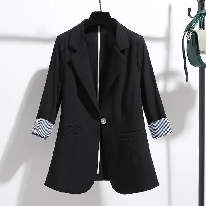 Women's New Korean-style Slim-Fit Draped Suit Jacket Beige 2022 - Image 2
