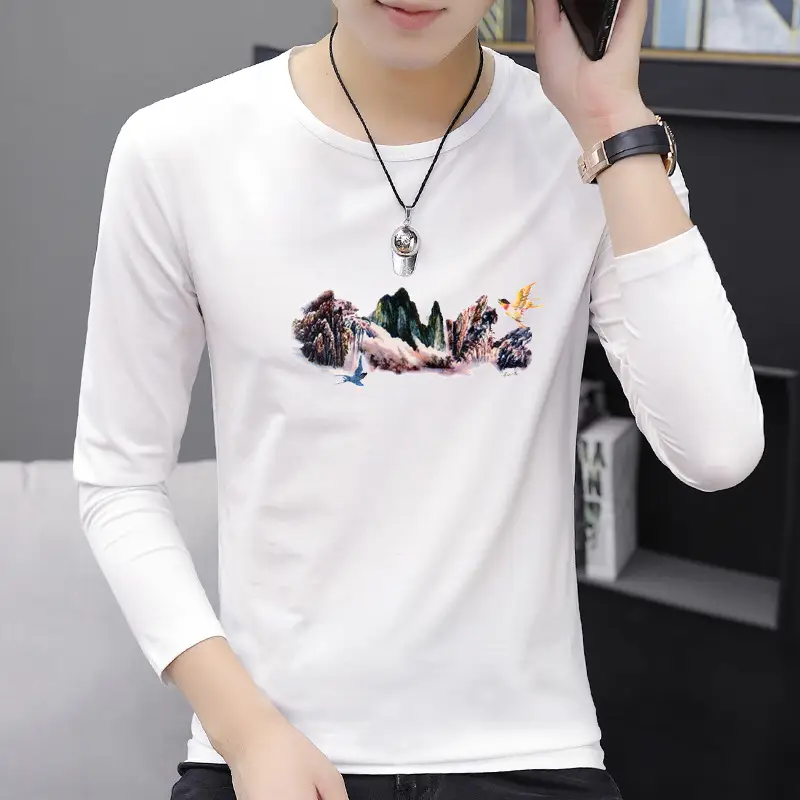Men's White Long Sleeve Tiger Print T-Shirt - Image 6