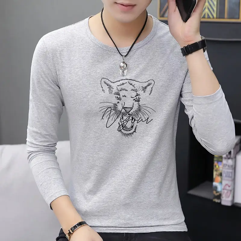 Men's White Long Sleeve Tiger Print T-Shirt - Image 3