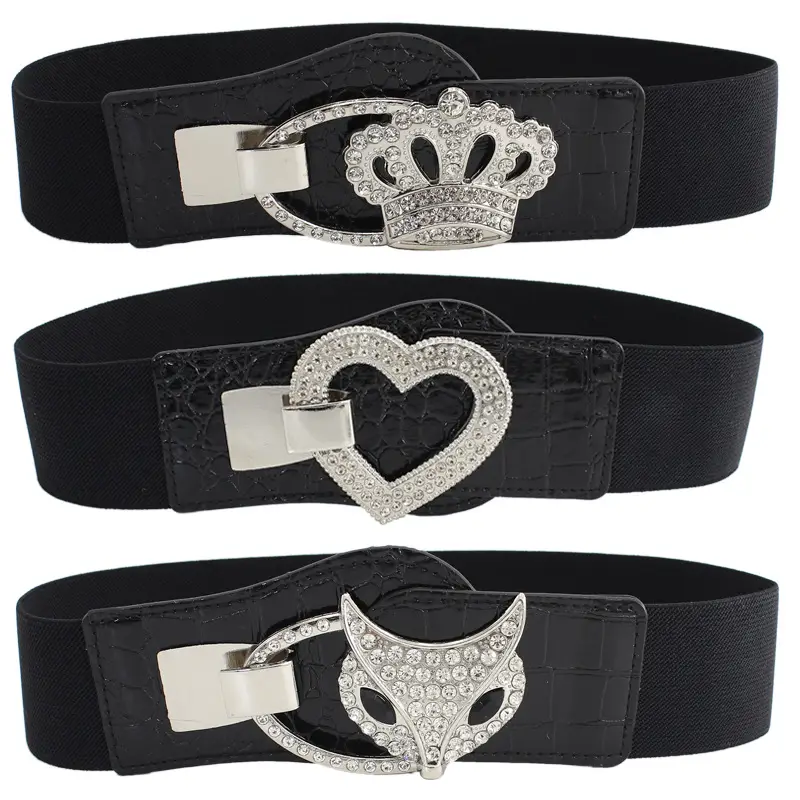 Black Crown & Heart Buckle Belt for Women 5cm Wide - Image 10