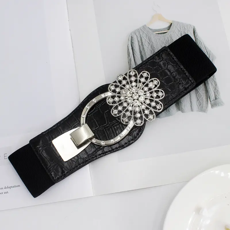 Black Crown & Heart Buckle Belt for Women 5cm Wide