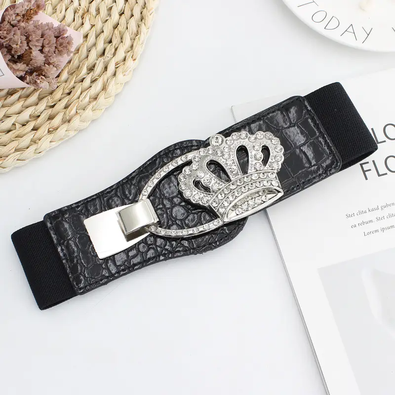 Black Crown & Heart Buckle Belt for Women 5cm Wide - Image 5