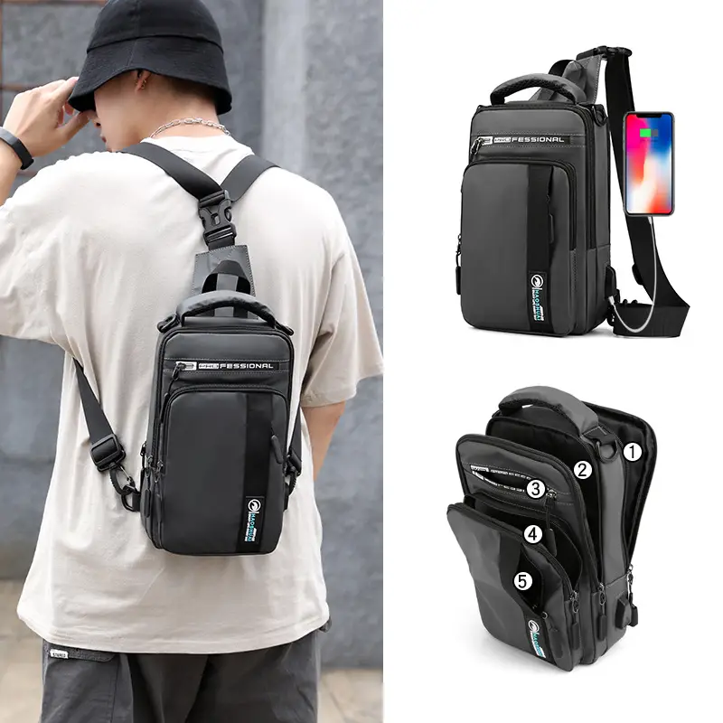 Men's Professional USB Charging Crossbody Bag Grey - Image 8