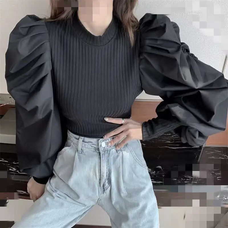 Korean Style Bubble Sleeve Top Yellow Women