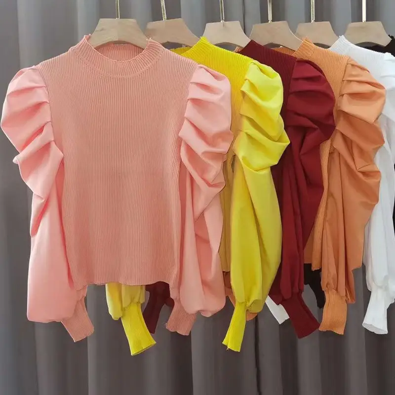 Korean Style Bubble Sleeve Top Yellow Women