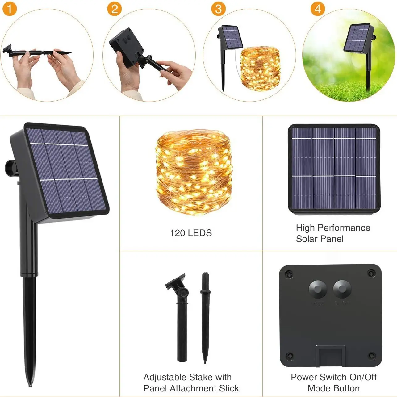 Solar LED Light 120 LEDs Outdoor Waterproof 12m - Image 2
