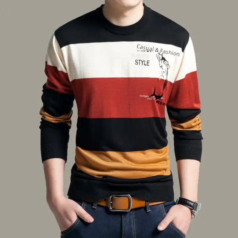 Men's Cartoon Printed Long Sleeve T-Shirt Black Red Orange - Image 3