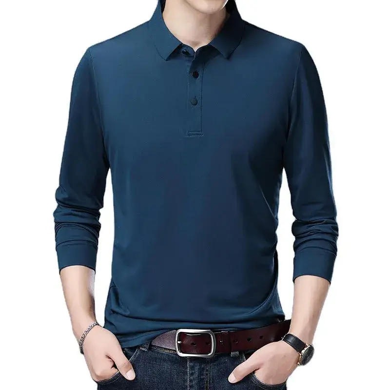 Men's Black Long Sleeve Polo Shirt with Belt - Image 9