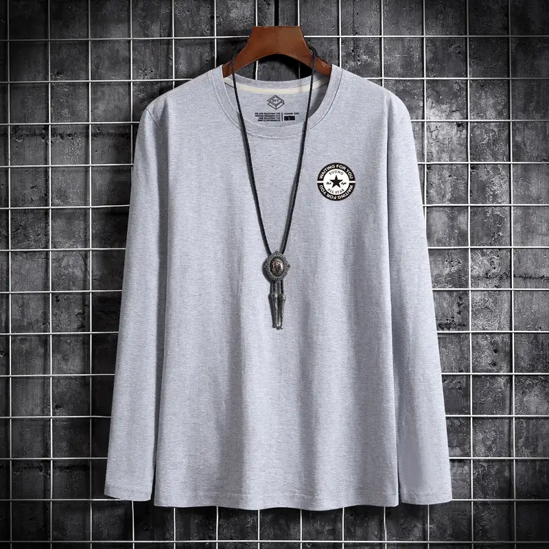 Men Grey Long Sleeve T-Shirt with Logo - Image 3