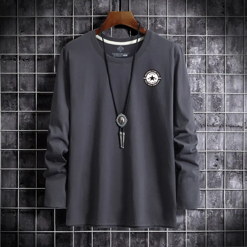 Men Grey Long Sleeve T-Shirt with Logo - Image 5