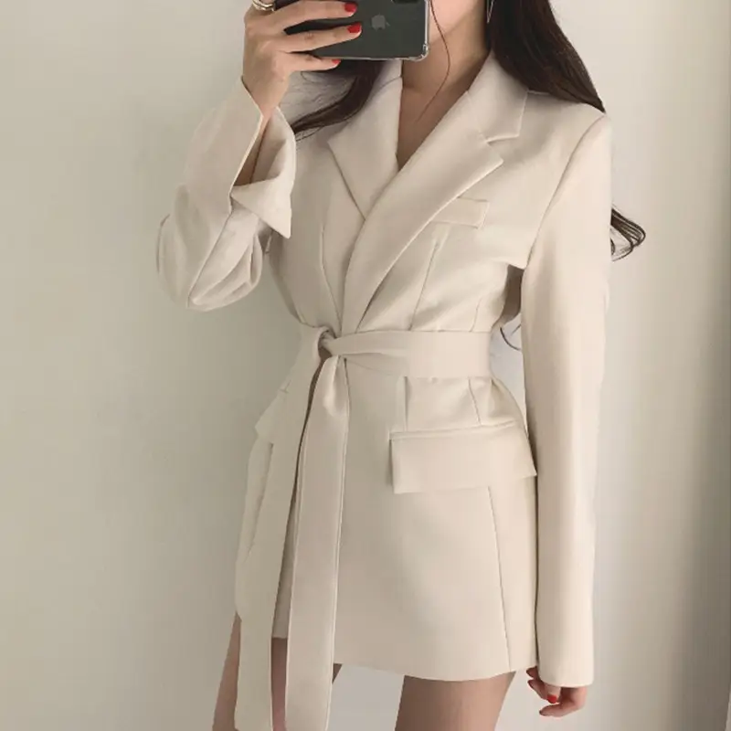 Women's Beige Blazer Slim Fit Jacket Suit 2026 - Image 4