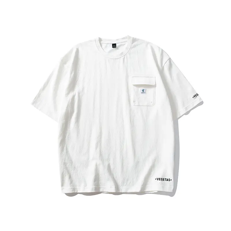 Summer Japanese Style Grey Cotton T-Shirt with Pocket - Image 11