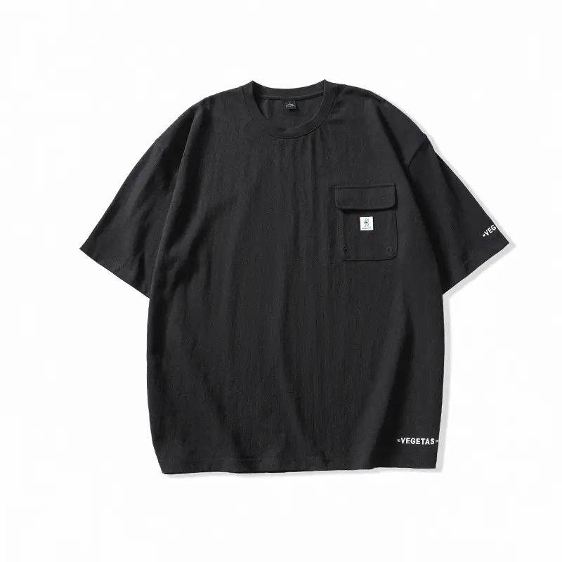 Summer Japanese Style Grey Cotton T-Shirt with Pocket - Image 3