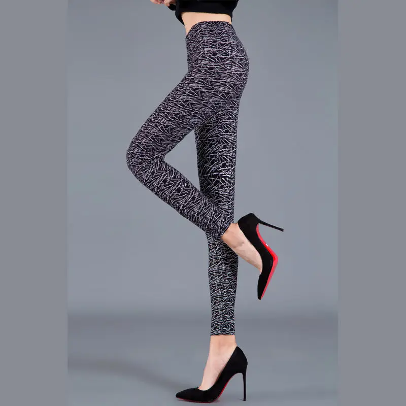 Women's Blue Floral Silk Leggings Spring Autumn Slim Fit - Image 2