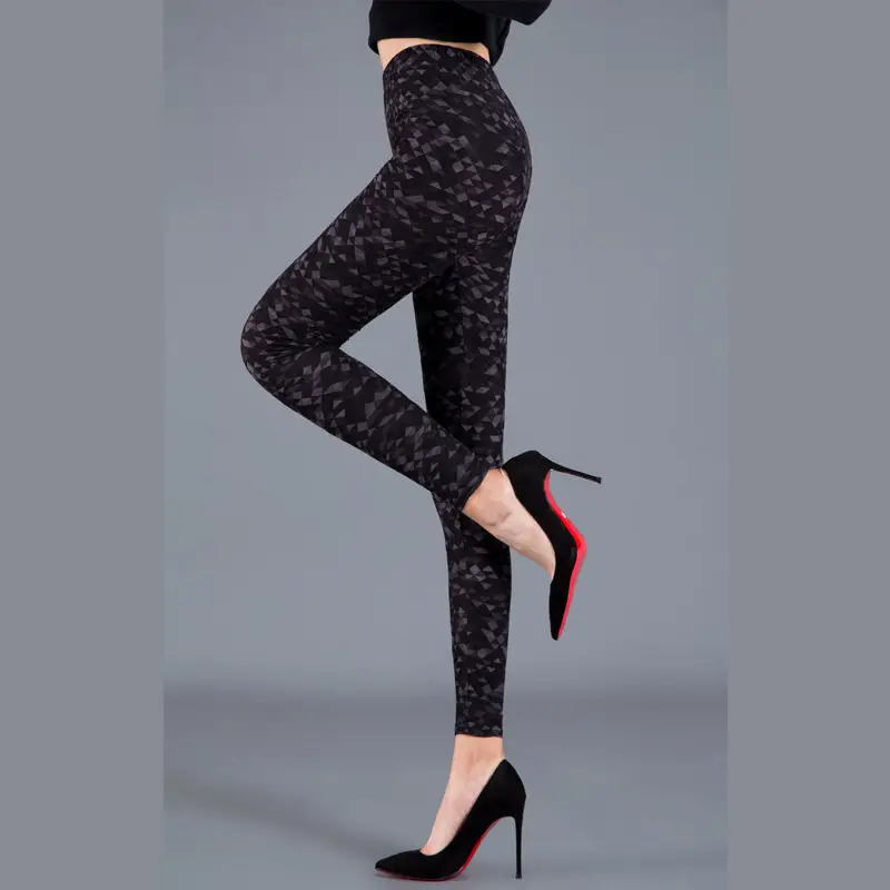 Women's Blue Floral Silk Leggings Spring Autumn Slim Fit - Image 4