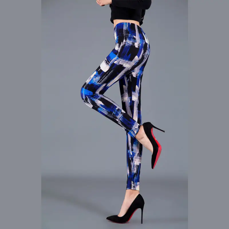 Women's Blue Floral Silk Leggings Spring Autumn Slim Fit - Image 5