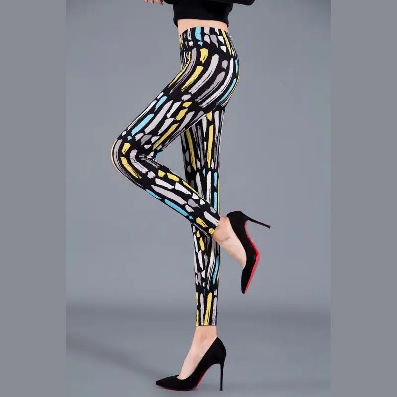 Women's Blue Floral Silk Leggings Spring Autumn Slim Fit - Image 6