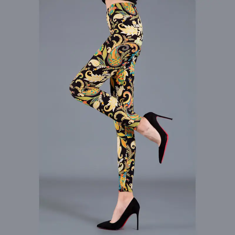 Women's Blue Floral Silk Leggings Spring Autumn Slim Fit - Image 8
