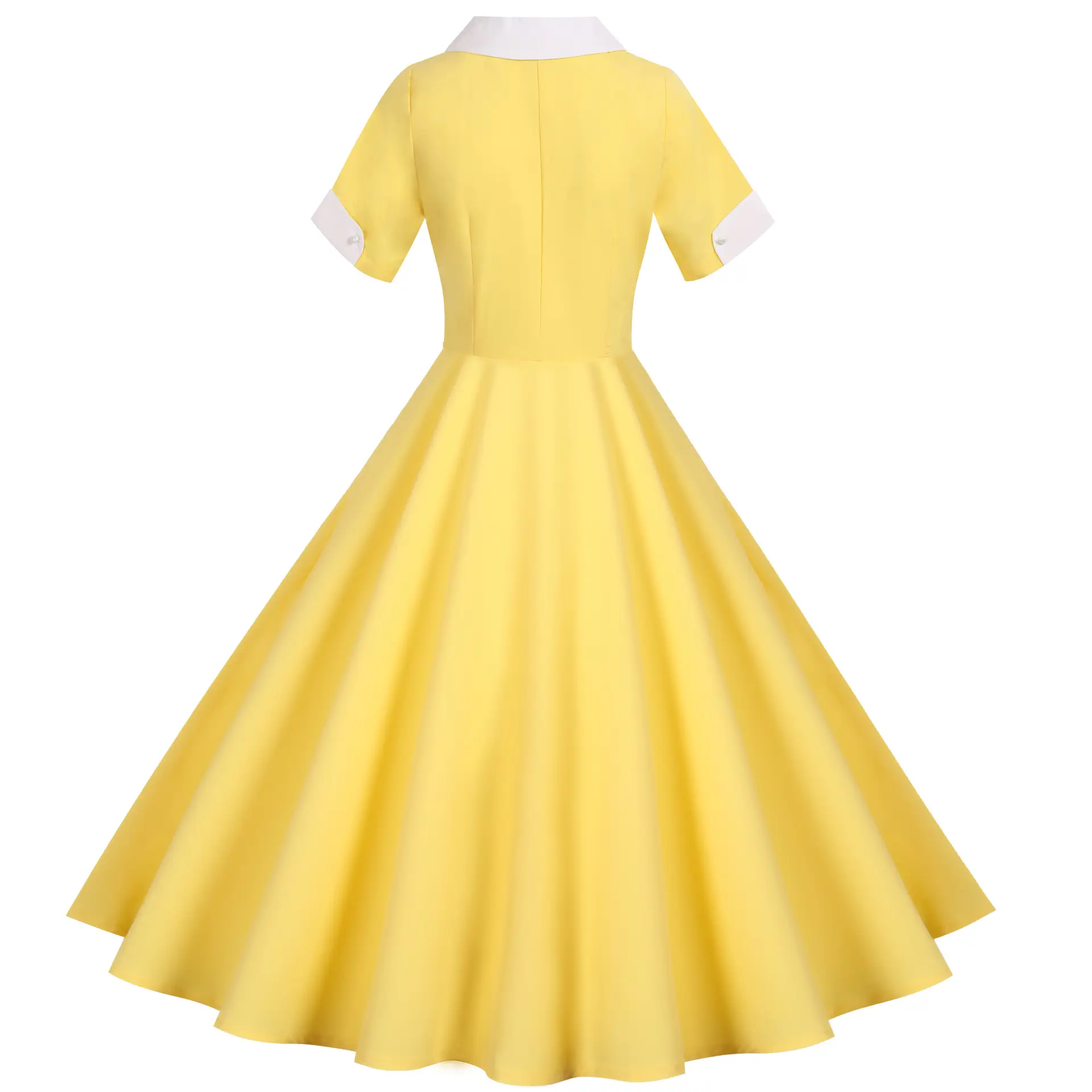 Yellow Short-Sleeve Swing Dress for Women — feature 4