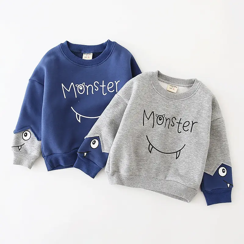 Monster Cartoon Kids Sweatshirt Grey Blue Winter Coat - Image 4