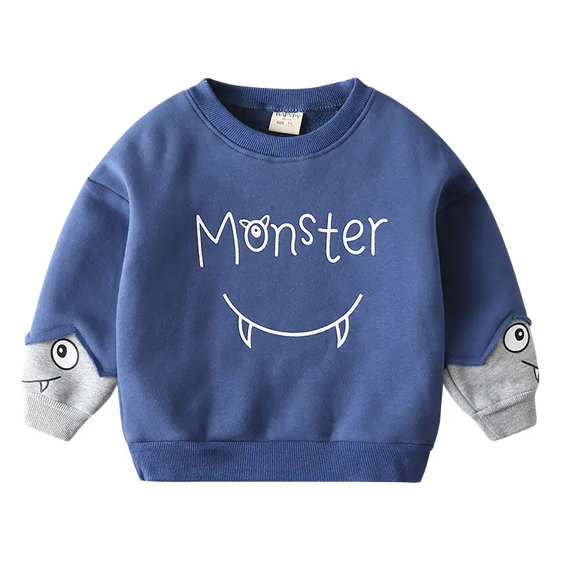 Monster Cartoon Kids Sweatshirt Grey Blue Winter Coat - Image 6