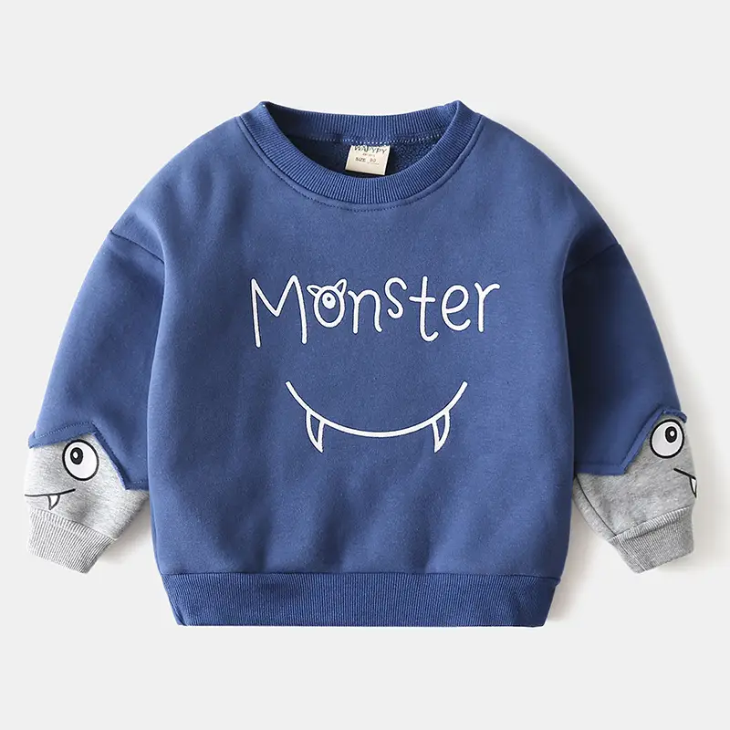Monster Cartoon Kids Sweatshirt Grey Blue Winter Coat - Image 2