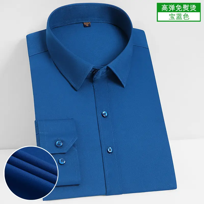 Men's Blue Stretch Slim Fit Business Shirt - Image 12