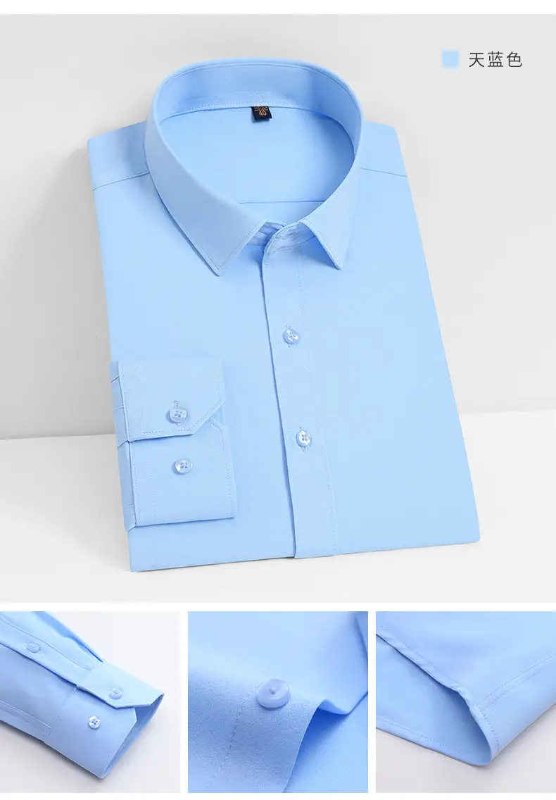 Men's Blue Stretch Slim Fit Business Shirt — feature 14