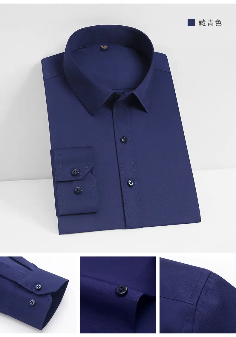 Men's Blue Stretch Slim Fit Business Shirt — feature 16
