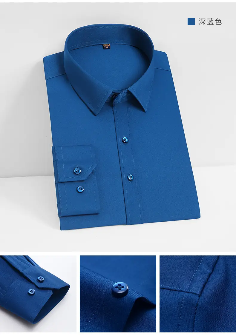 Men's Blue Stretch Slim Fit Business Shirt — feature 19