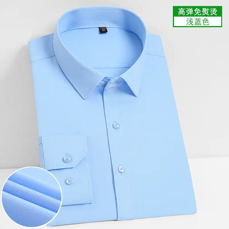 Men's Blue Stretch Slim Fit Business Shirt - Image 3