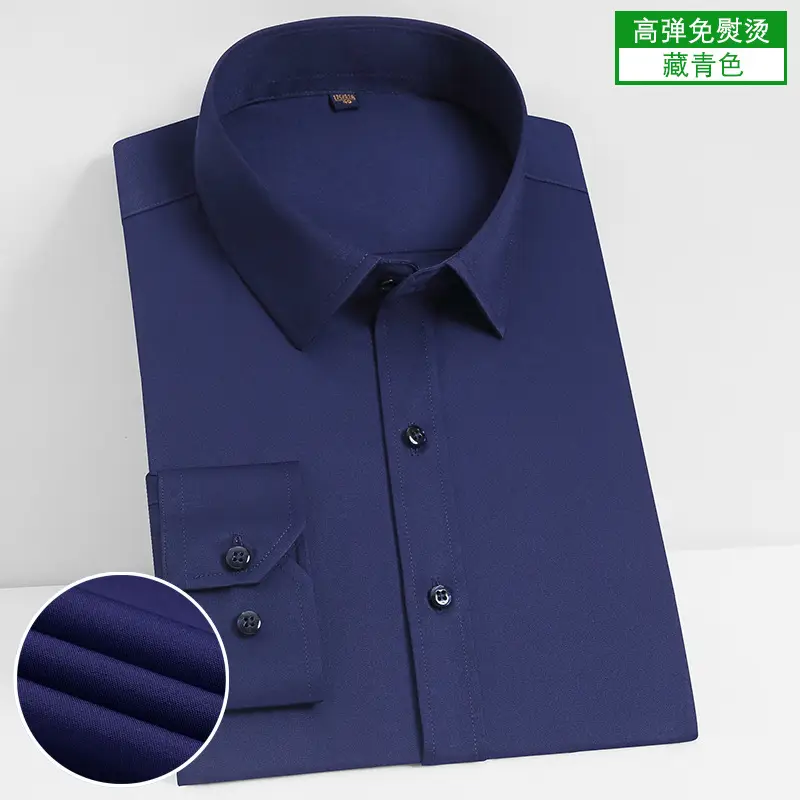 Men's Blue Stretch Slim Fit Business Shirt - Image 4