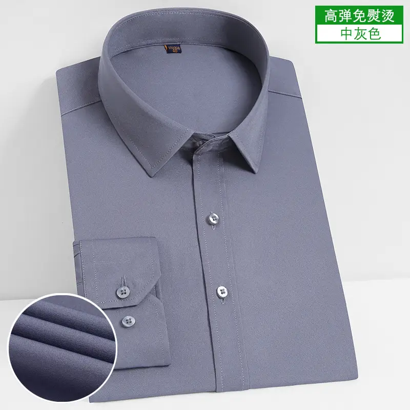 Men's Blue Stretch Slim Fit Business Shirt - Image 5