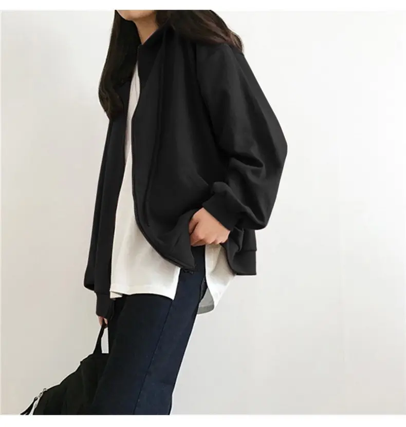 Women Grey Hooded Zipper Cardigan Jacket 2025 Autumn — feature 10