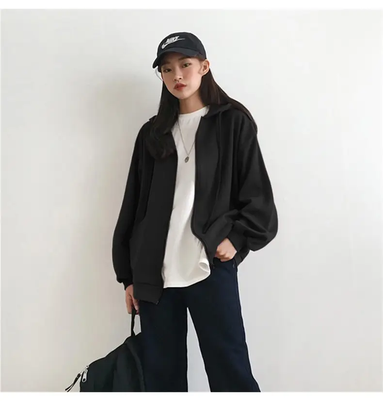 Women Grey Hooded Zipper Cardigan Jacket 2025 Autumn — feature 8