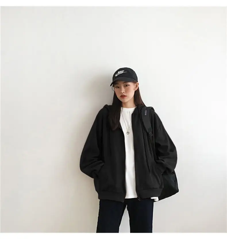 Women Grey Hooded Zipper Cardigan Jacket 2025 Autumn — feature 9