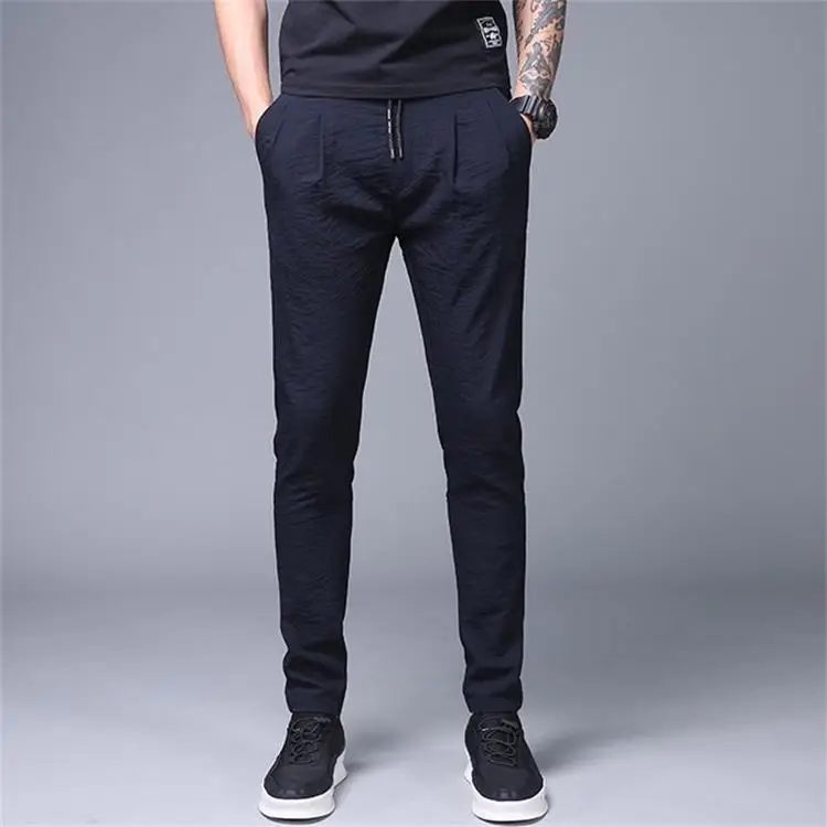 Men's Black Ice Silk Slim Fit Pants Summer Loose Large - Image 5