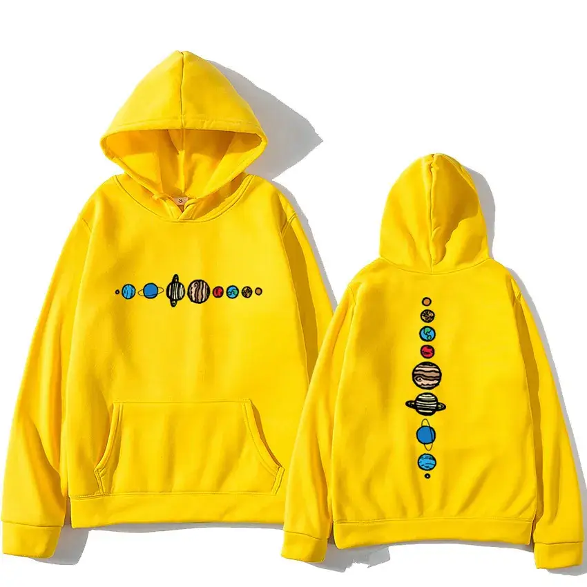 Winter Hoodie Yellow Solar System Print Long Sleeve - Image 3