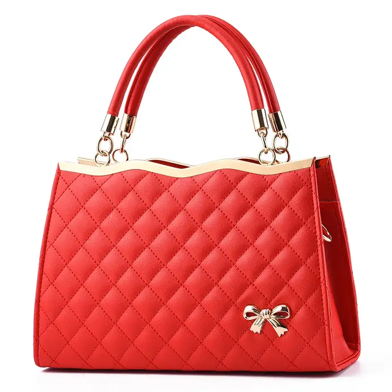 Pink Quilted Women's Handbag with Bow Detail - Image 9