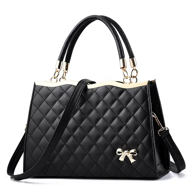 Pink Quilted Women's Handbag with Bow Detail - Image 10