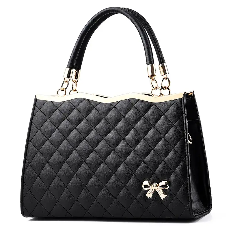 Pink Quilted Women's Handbag with Bow Detail - Image 13