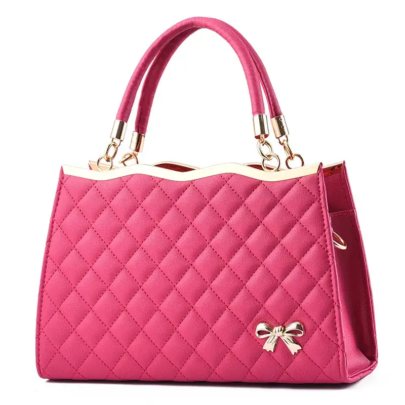 Pink Quilted Women's Handbag with Bow Detail - Image 7