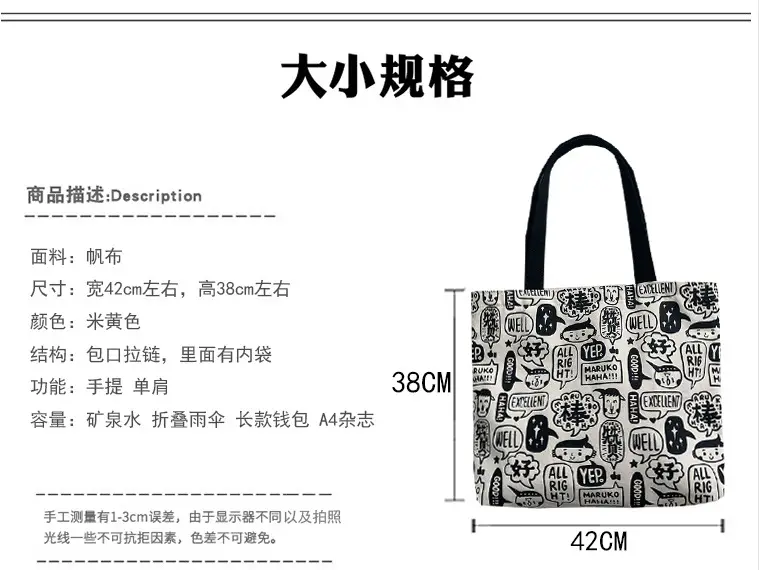 Women Large Canvas Japanese Korean Style Shoulder Bag — feature 1